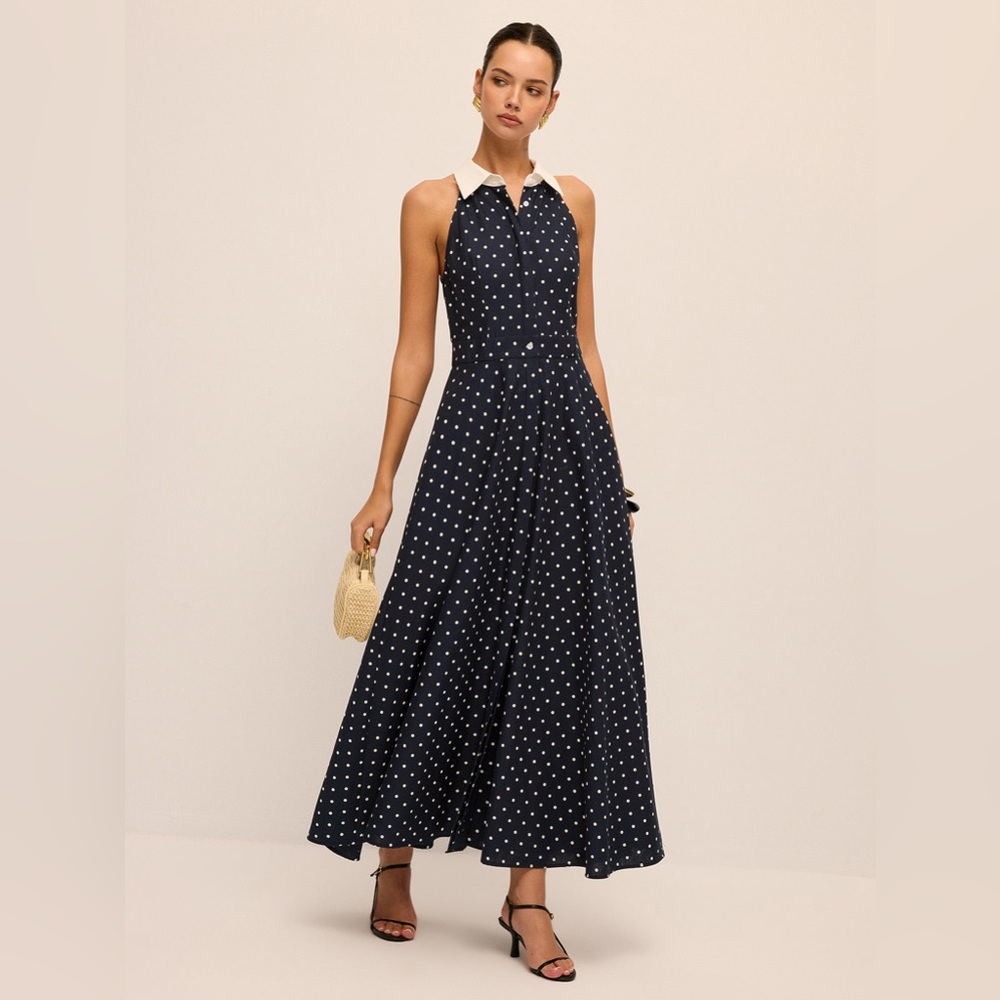 Commense Navy Polka Dot Maxi Dress